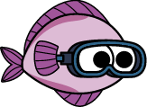 Pink fish with goggles on swimming