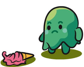Green Ghost Companion lamenting its spilled ice cream