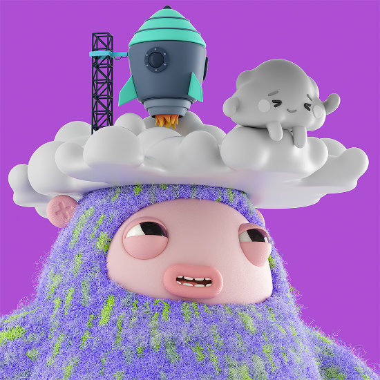 Fuzzy Fella with a Rocket Headpiece and Cloud Companion