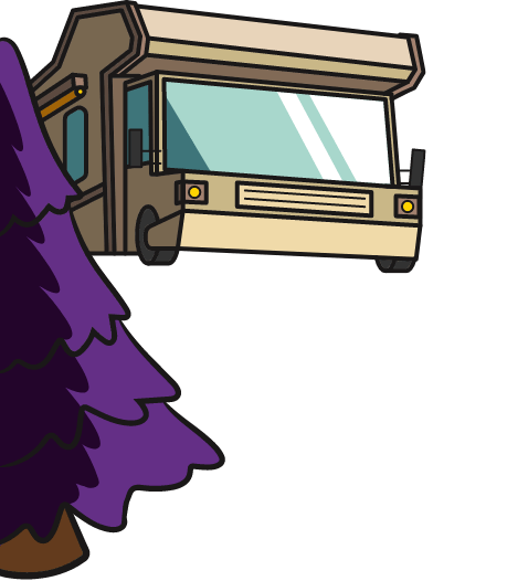 Camper and a purple tree