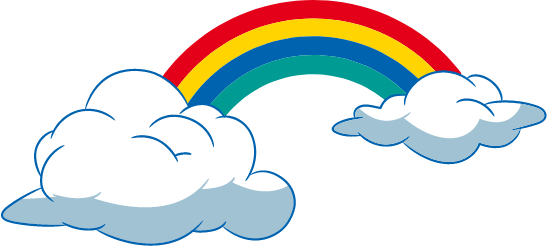 A rainbow between two clouds